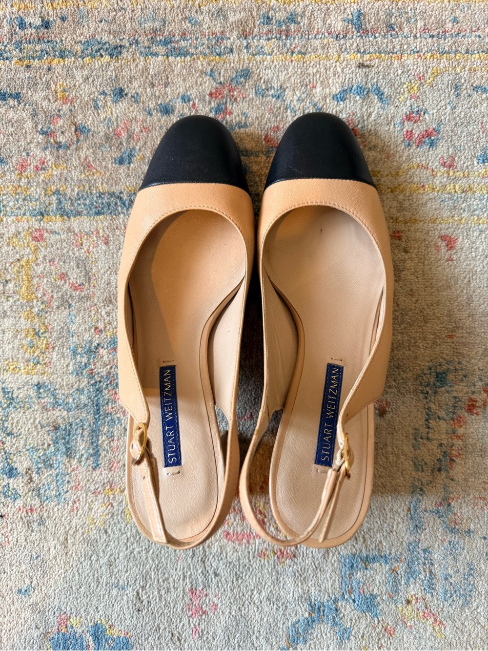 Stuart Weitzman Two-Tone Beige and Black Slingback Flats size 6